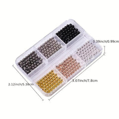 6 Grid Beads Nail Jewelry Pearl Beads Caviar Nail DIY Metal Steel Round