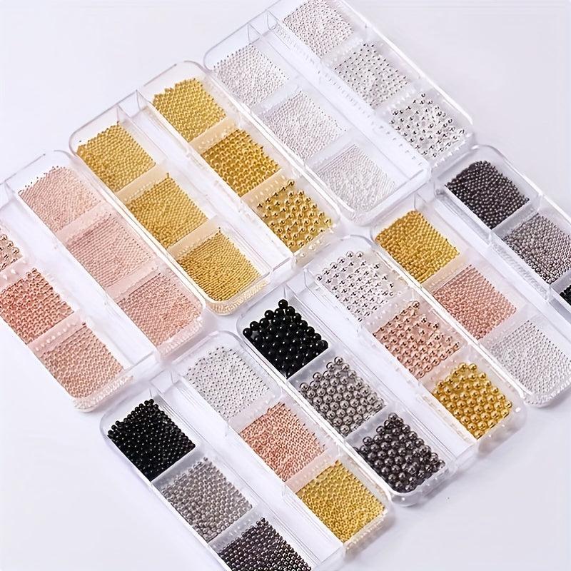 6 Grid Beads Nail Jewelry Pearl Beads Caviar Nail DIY Metal Steel Round