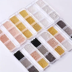 6 Grid Beads Nail Jewelry Pearl Beads Caviar Nail DIY Metal Steel Round