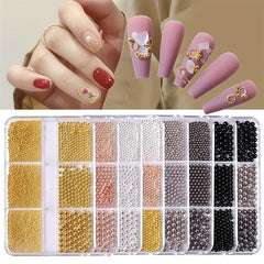 6 Grid Beads Nail Jewelry Pearl Beads Caviar Nail DIY Metal Steel Round