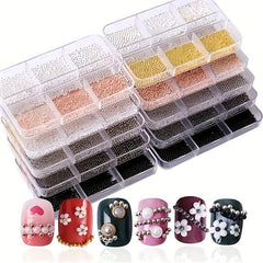 6 Grid Beads Nail Jewelry Pearl Beads Caviar Nail DIY Metal Steel Round