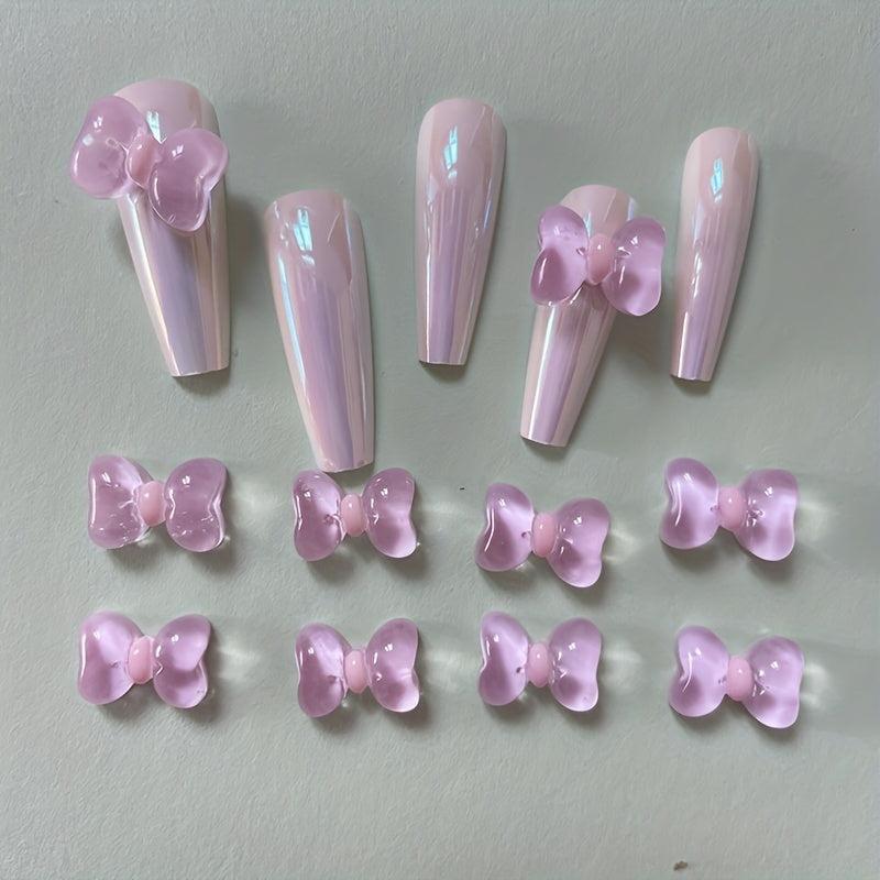 10 pcs 3D Cartoon Bow Nail Charms Transparent Nail Art Decoration