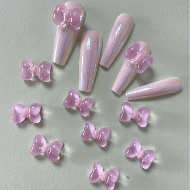 10 pcs 3D Cartoon Bow Nail Charms Transparent Nail Art Decoration