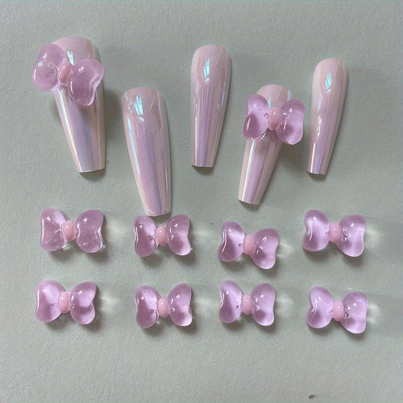10 pcs 3D Cartoon Bow Nail Charms Transparent Nail Art Decoration
