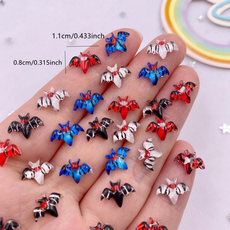 50pcs Halloween Bat Flat Back Nail Art Rhinestones Resin Nail Art Supplies