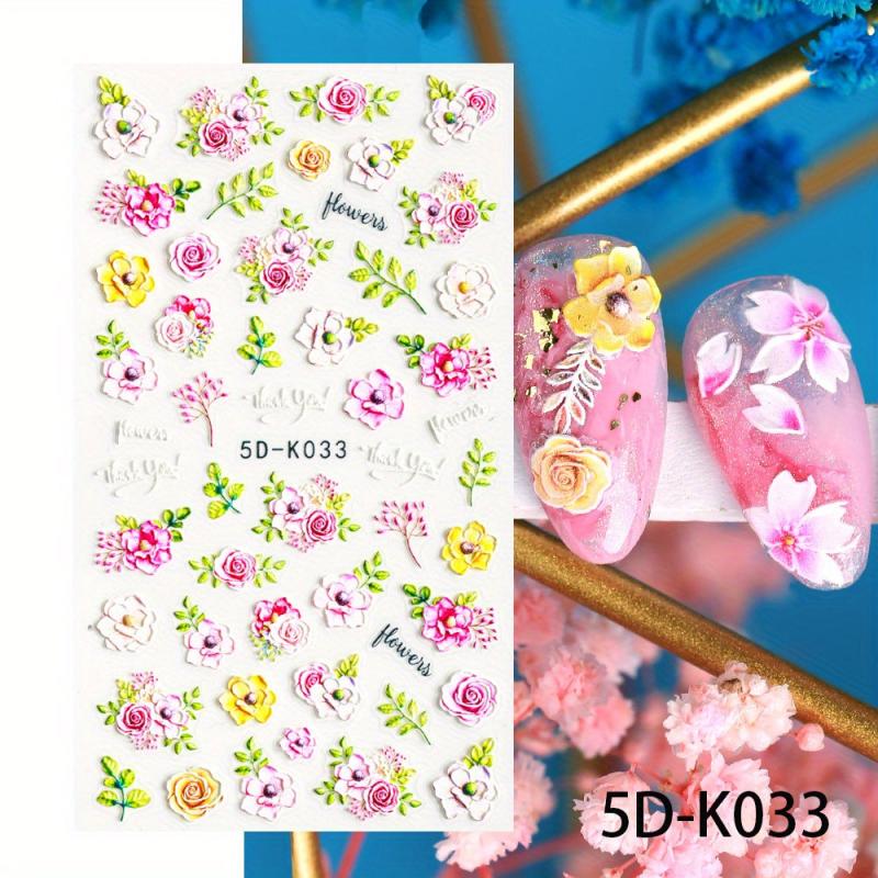5D Embossed Nail Art Stickers with Butterfly Flower Decals