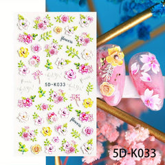 5D Embossed Nail Art Stickers with Butterfly Flower Decals