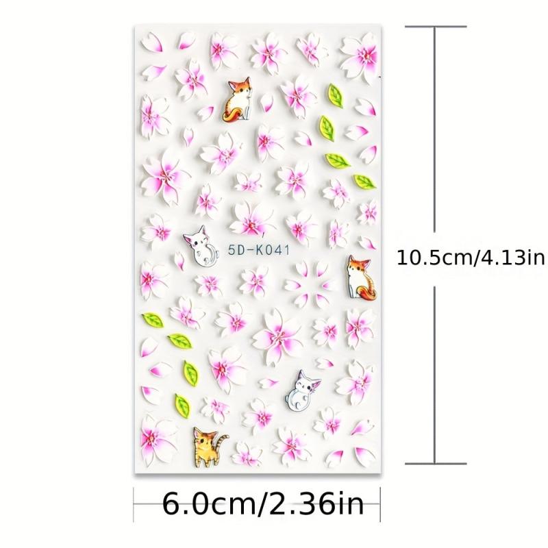 5D Embossed Nail Art Stickers with Butterfly Flower Decals