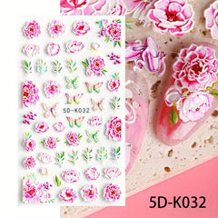 5D Embossed Nail Art Stickers with Butterfly Flower Decals