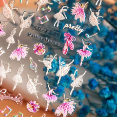 5D Embossed Nail Art Stickers with Butterfly Flower Decals