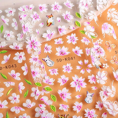 5D Embossed Nail Art Stickers with Butterfly Flower Decals