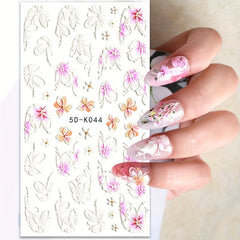 5D Embossed Nail Art Stickers with Butterfly Flower Decals
