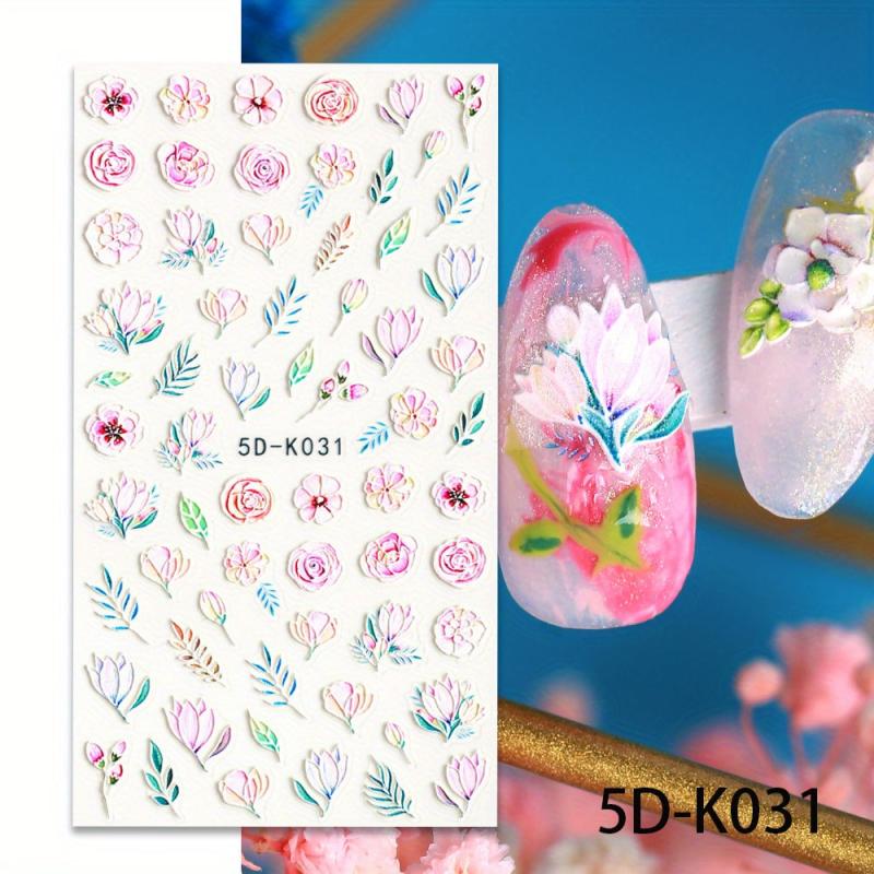 5D Embossed Nail Art Stickers with Butterfly Flower Decals