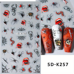 5D Halloween Nail Stickers Decals - Spider Centipede Web Red Eye