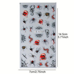5D Halloween Nail Stickers Decals - Spider Centipede Web Red Eye