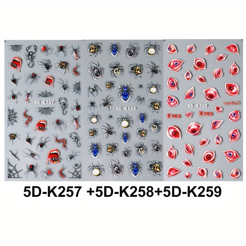 5D Halloween Nail Stickers Decals - Spider Centipede Web Red Eye