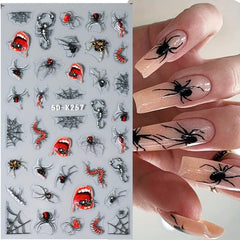 5D Halloween Nail Stickers Decals - Spider Centipede Web Red Eye