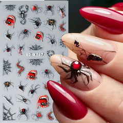 5D Halloween Nail Stickers Decals - Spider Centipede Web Red Eye