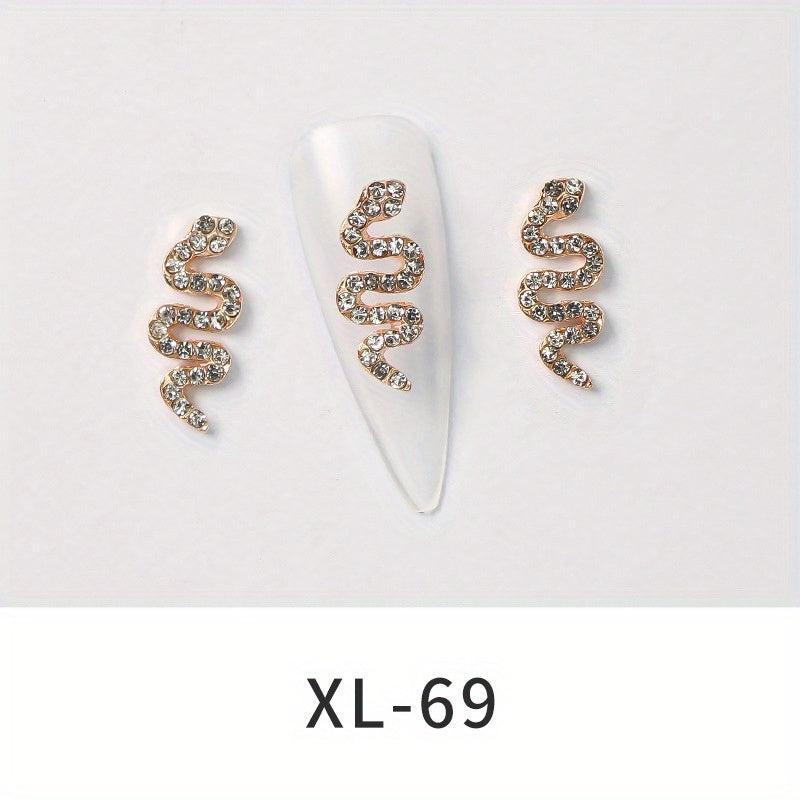10pcs Snake Nail Charms 3D Nail Rhinestone Crystal Gem Charms For Nails