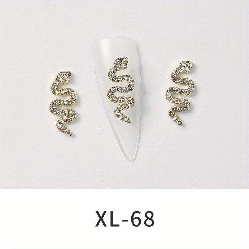 10pcs Snake Nail Charms 3D Nail Rhinestone Crystal Gem Charms For Nails