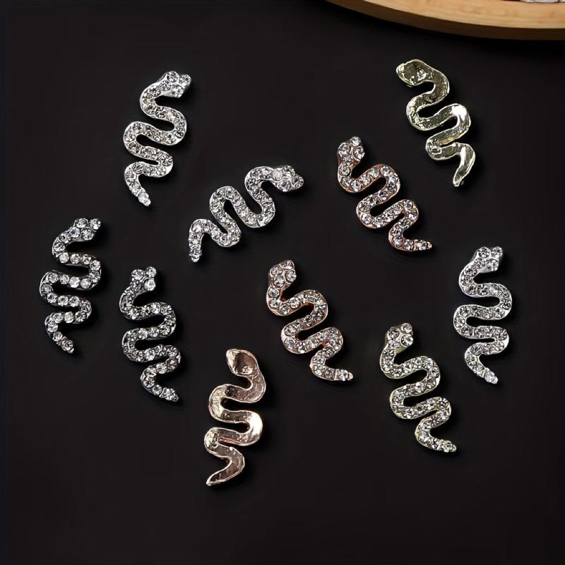 10pcs Snake Nail Charms 3D Nail Rhinestone Crystal Gem Charms For Nails