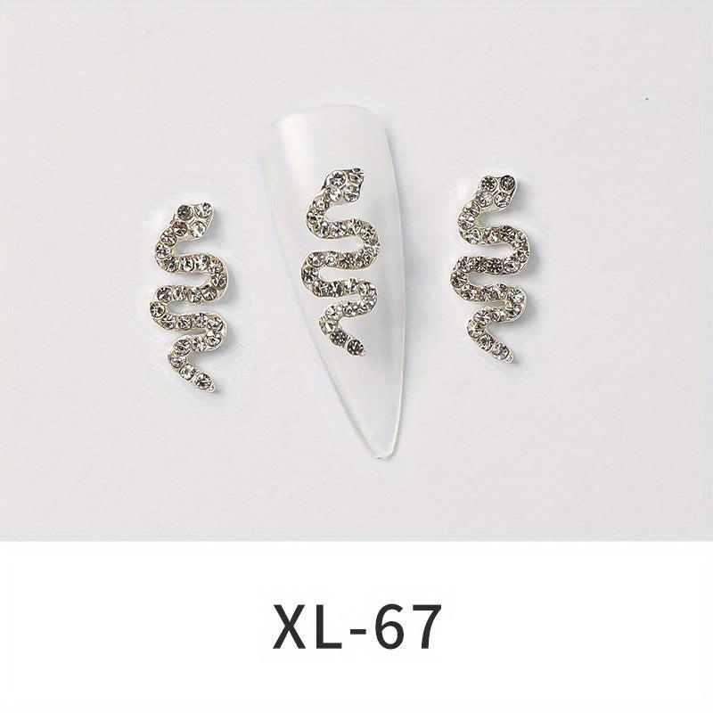 10pcs Snake Nail Charms 3D Nail Rhinestone Crystal Gem Charms For Nails