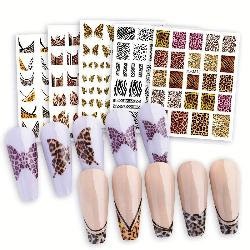 6 Sheets 3D Leopard Print Nail Art Stickers Self Adhesive Butterfly Decals