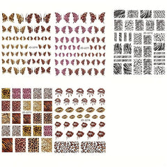 6 Sheets 3D Leopard Print Nail Art Stickers Self Adhesive Butterfly Decals
