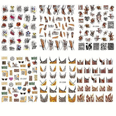 6 Sheets 3D Leopard Print Nail Art Stickers Self Adhesive Butterfly Decals