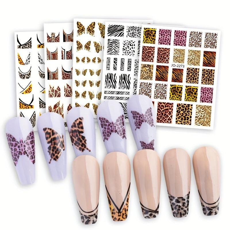 6 Sheets 3D Leopard Print Nail Art Stickers Self Adhesive Butterfly Decals