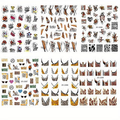 6 Sheets 3D Leopard Print Nail Art Stickers Self Adhesive Butterfly Decals