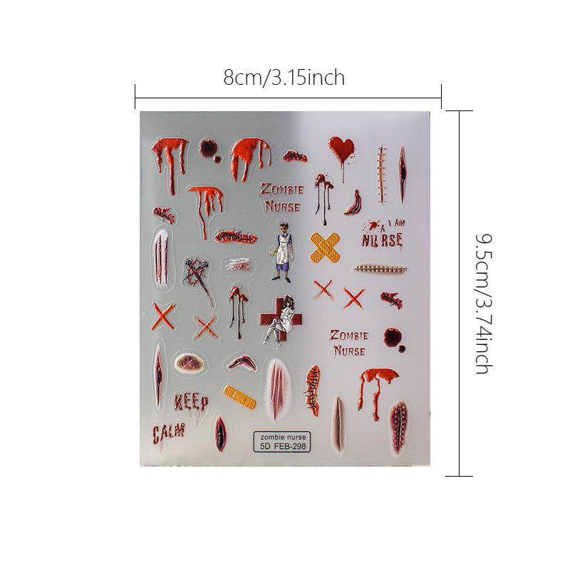 5D Horror Nurse Nail Stickers Self Adhesive Nail Decoration