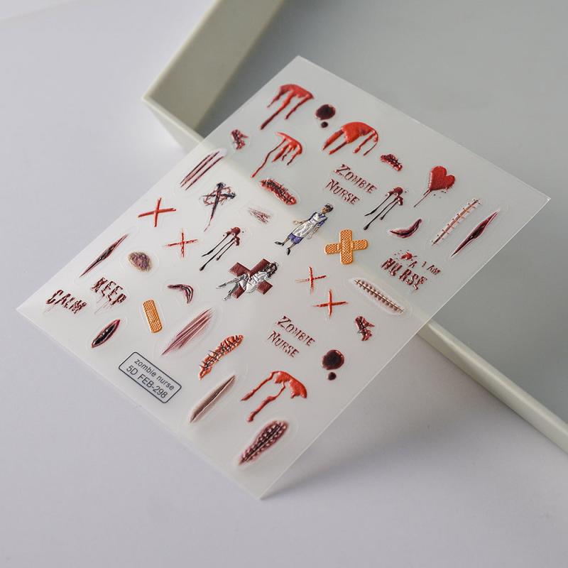 5D Horror Nurse Nail Stickers Self Adhesive Nail Decoration