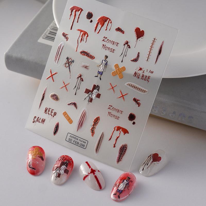 5D Horror Nurse Nail Stickers Self Adhesive Nail Decoration