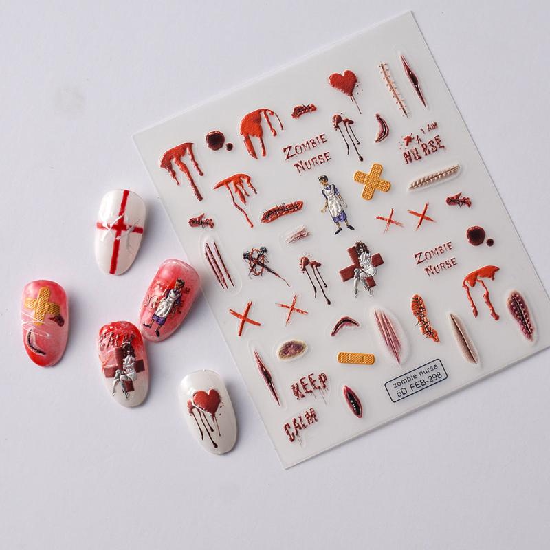 5D Horror Nurse Nail Stickers Self Adhesive Nail Decoration