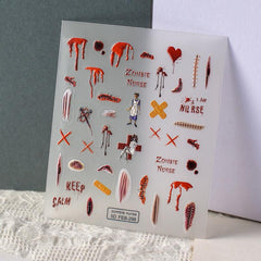 5D Horror Nurse Nail Stickers Self Adhesive Nail Decoration