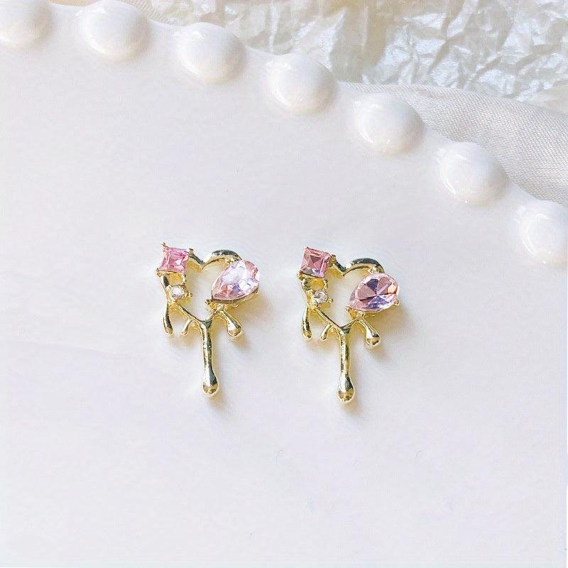 5pcs Hollow Silver Melting Heart Stud Nail Art Stickers For Women