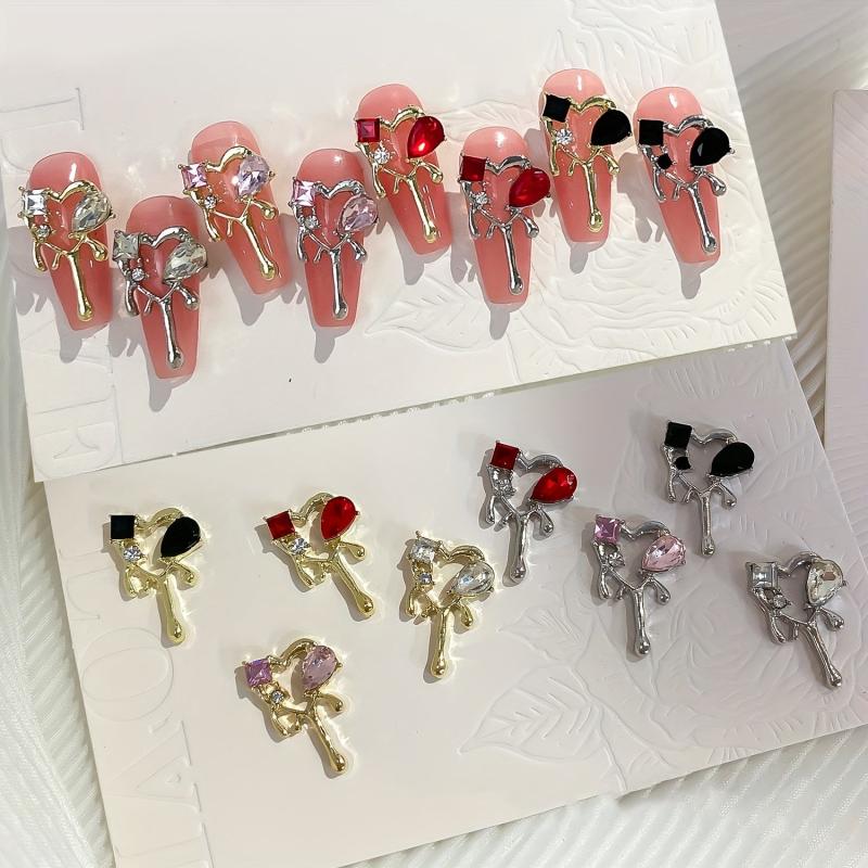 5pcs Hollow Silver Melting Heart Stud Nail Art Stickers For Women