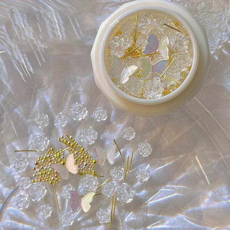 3D Camellia Butterfly Acrylic Nail Art Charms Resin Rhinestones Mixed Gems