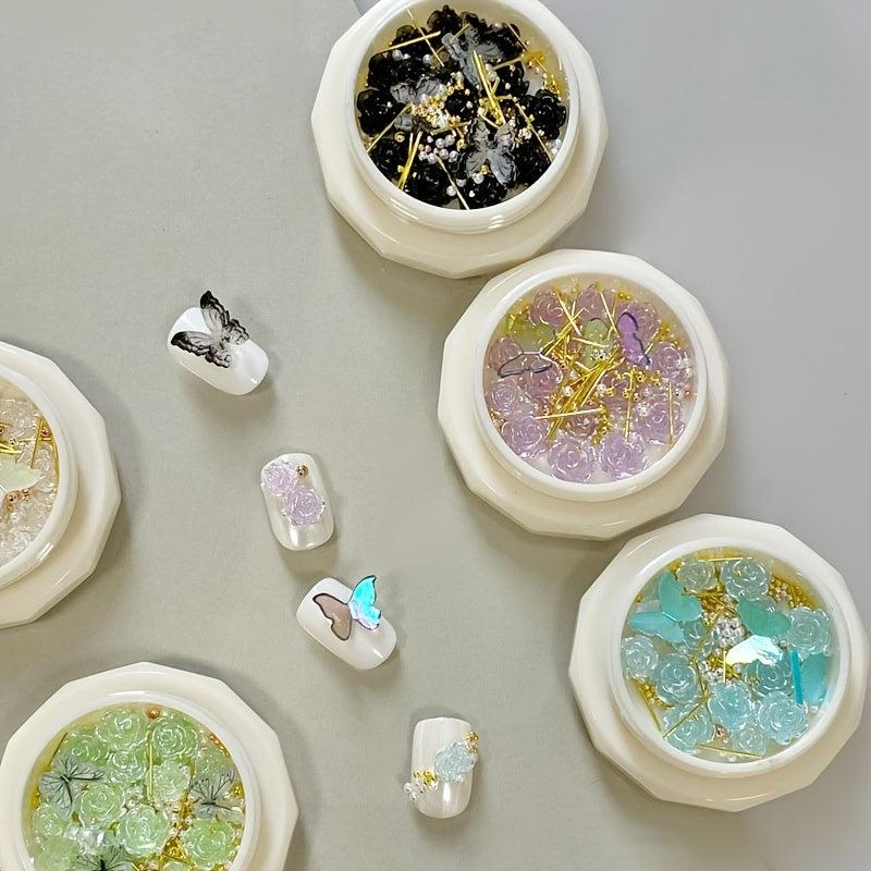 3D Camellia Butterfly Acrylic Nail Art Charms Resin Rhinestones Mixed Gems