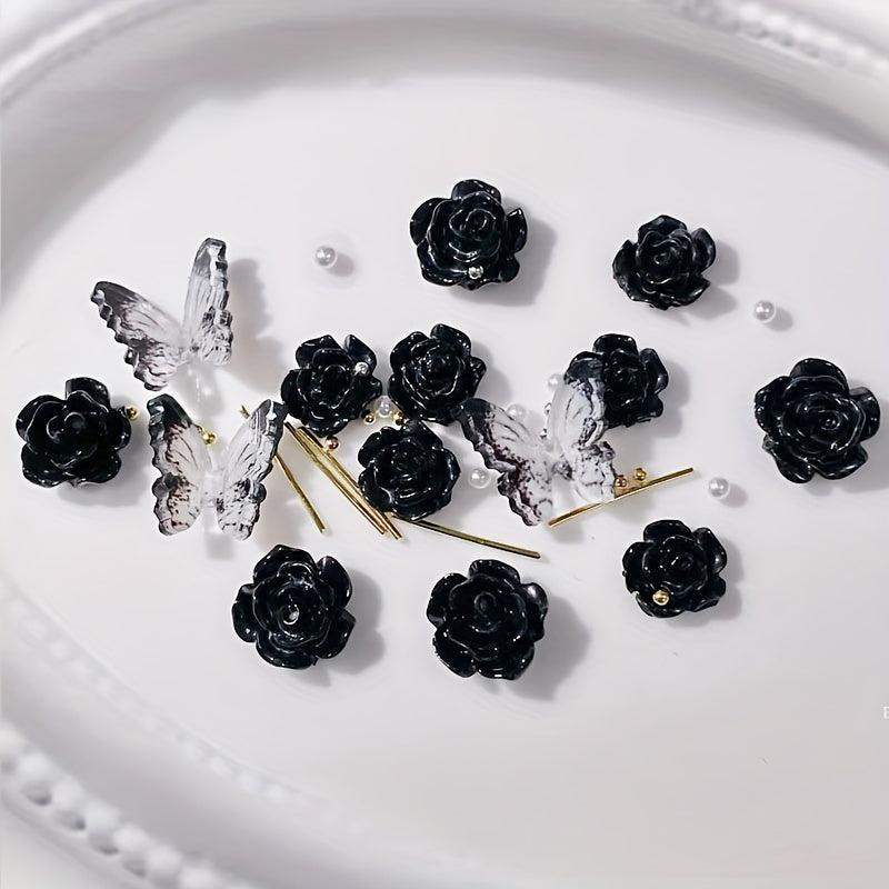 3D Camellia Butterfly Acrylic Nail Art Charms Resin Rhinestones Mixed Gems
