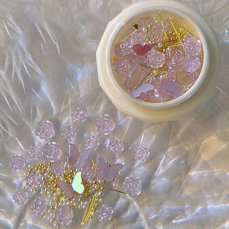 3D Camellia Butterfly Acrylic Nail Art Charms Resin Rhinestones Mixed Gems