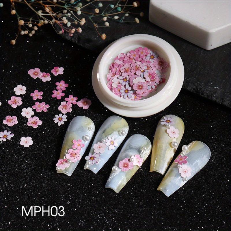 Wood Pulp Flower Charms for DIY Spring Nail Art Decoration