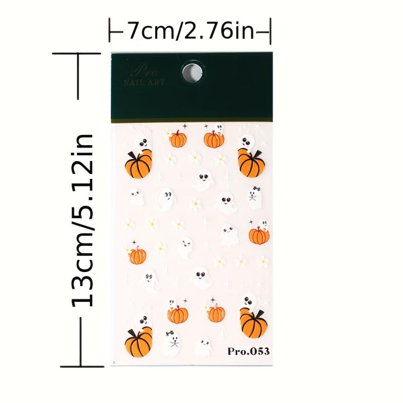 4pcs 5D Halloween Nail Art Stickers Pumpkin Ghost Skull Spider Web Nail Decals