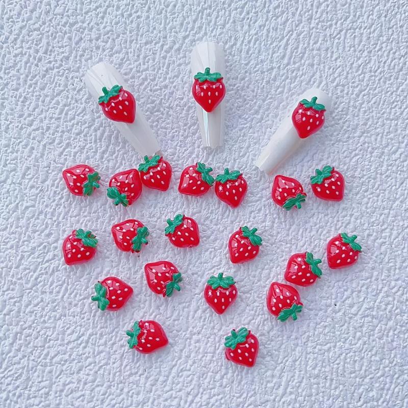 10 Pcs 3D Strawberries Nail Accessory Nail Charms For DIY