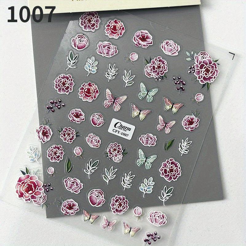 5D Embossed Rose Butterfly Nail Art Stickers Self Adhesive Nail Art Supplies