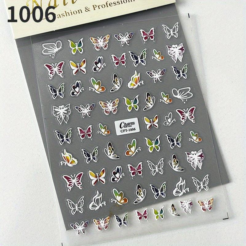 5D Embossed Rose Butterfly Nail Art Stickers Self Adhesive Nail Art Supplies