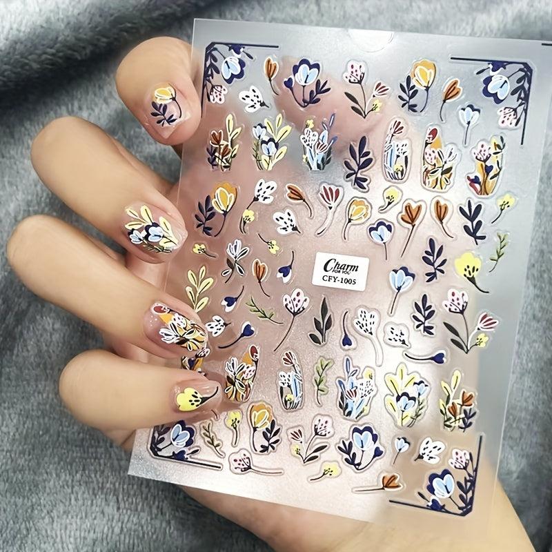 5D Embossed Rose Butterfly Nail Art Stickers Self Adhesive Nail Art Supplies