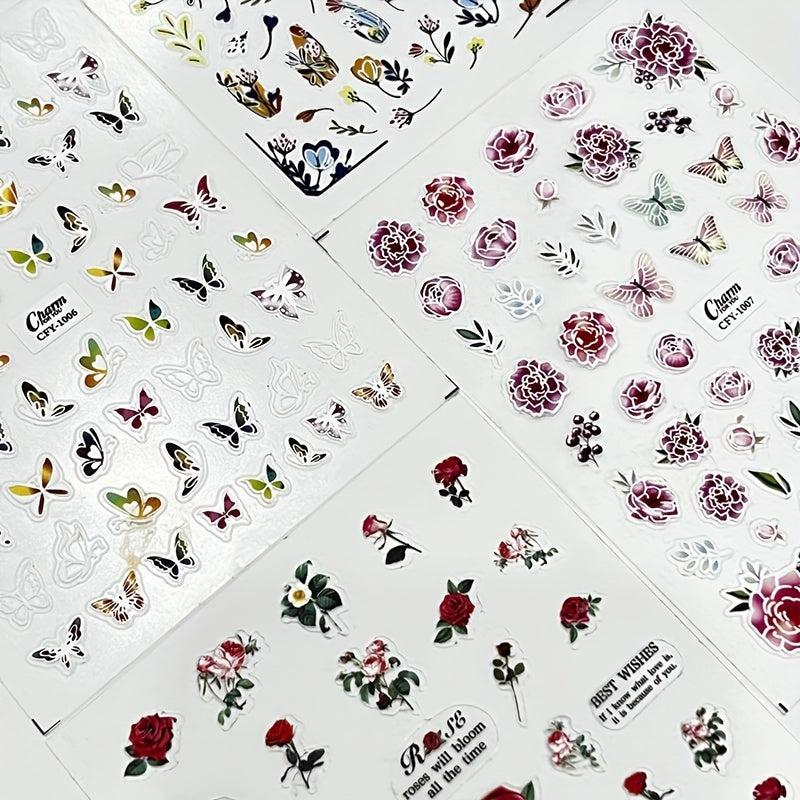 5D Embossed Rose Butterfly Nail Art Stickers Self Adhesive Nail Art Supplies