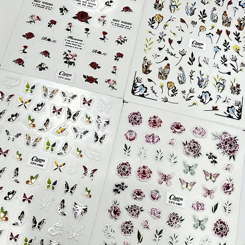 5D Embossed Rose Butterfly Nail Art Stickers Self Adhesive Nail Art Supplies